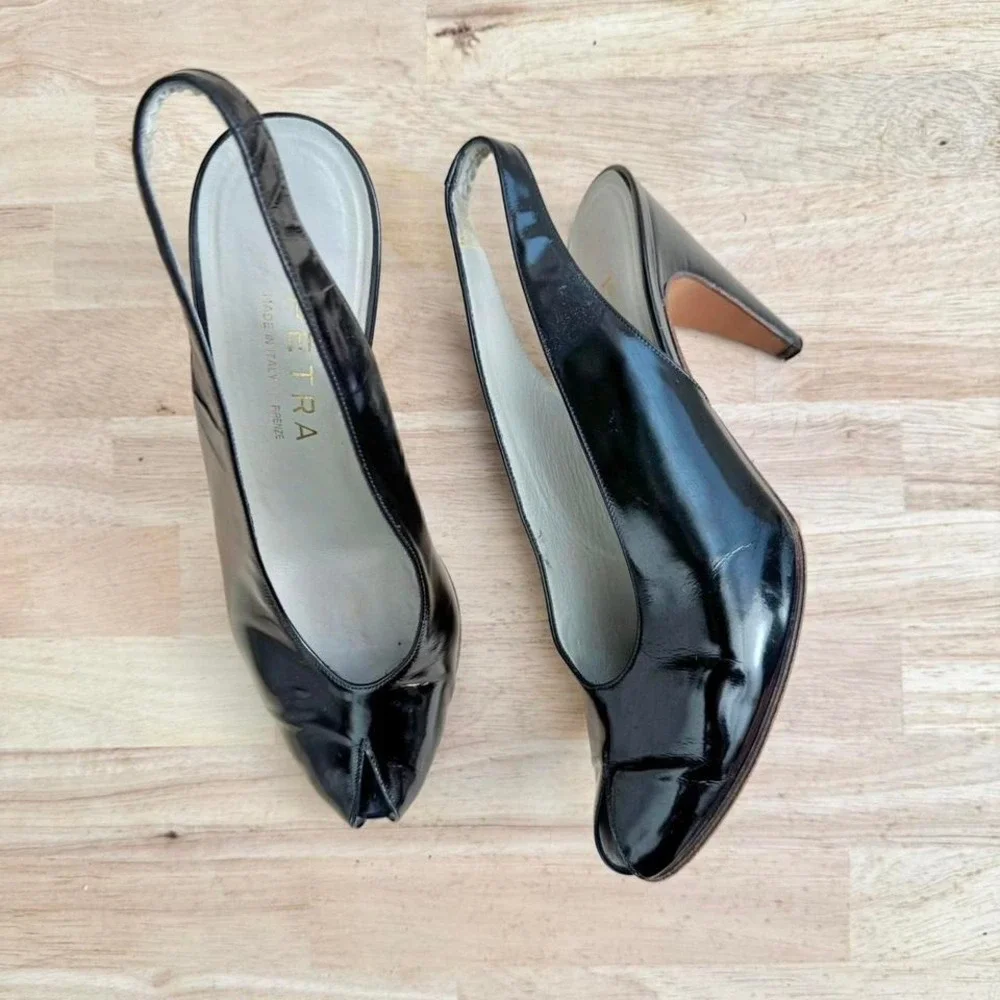 Vintage Italian Leather Peeptoe Heel size 8 slingback designer - Picture 2 of 6